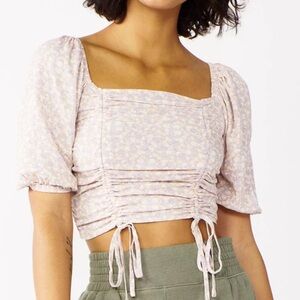 NEW Square Neck Women Jr Lg Corset Cinch Bodice So‎ Pastel Puff Sleeve Popover